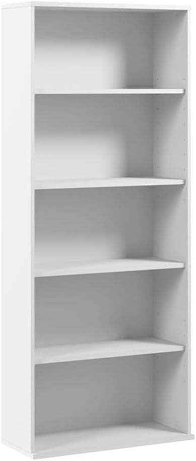 Bush Business Furniture Hustle Tall 5 Shelf Bookcase in White, Large Freestanding Bookshelf for Home Office and Professional Workspace