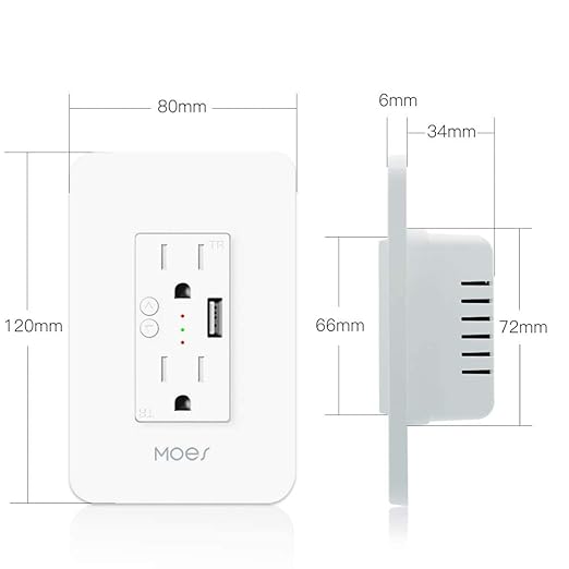 MOES WiFi Smart Wall Outlet,15A Divided Control 2 in Wall Socket with USB Interface,Smart Life/Tuya APP Remote Control Compatible with Alexa and Google Home No Hub Required, ETL Certified, 2.4G WiFi