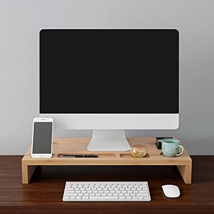 Lavish Home 7-Compartment Monitor Stand - Eco-Friendly Bamboo PC Shelf and Laptop Riser for Desk - Workspace Organizer for Home, Office, and Dorm