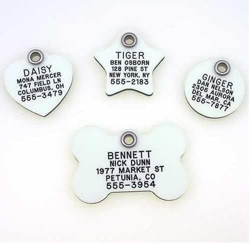 LuckyPet Glow in The Dark Dog ID Tag - Durable Custom Tags for Pets - Silent Personalized Pet Identification - Easy to Read Engraving - Large, Star