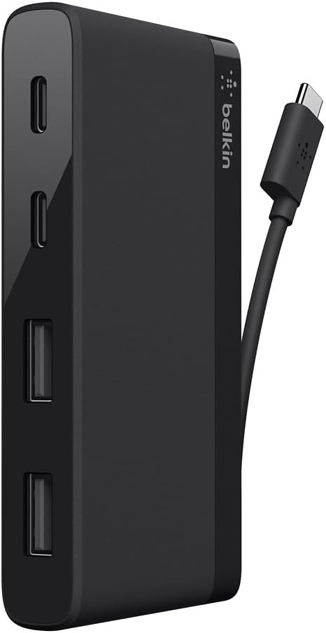 Belkin 4-Port USB C Hub - Ultra Portable Design - USB Type C Hub Docking Station With Two USB C & Two USB A Ports - USB Hub Connects Via USB C Cable - USB Adapter - No Pass-Through Charging