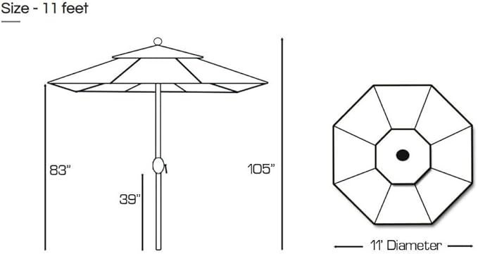 Galtech Large Patio Umbrella 11 FT Outdoor Tilt, Octagon Sunbrella Fabric, 8 Rib Crank System, Stand Alone for Pool Deck Backyard