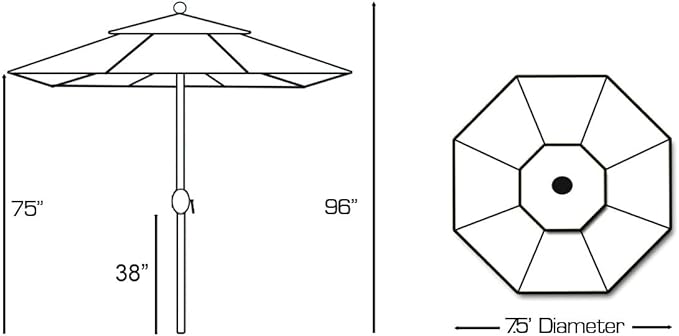 Galtech Deluxe Auto Tilt Market Umbrella, 7.5ft - Outdoor Patio, Deck, Pool, Backyard Stand Alone Umbrella - Octagon, Heavy Duty w/Bronze Frame & Sunbrella Fabric (Henna)