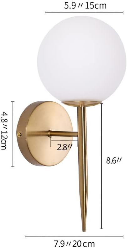 SeeU Brass Wall Sconces Mid Century Style Set of 2,Gold Wall Lamp Fixture,Vanity Light Fixture Wall Lamp with Milky Frosted Globe
