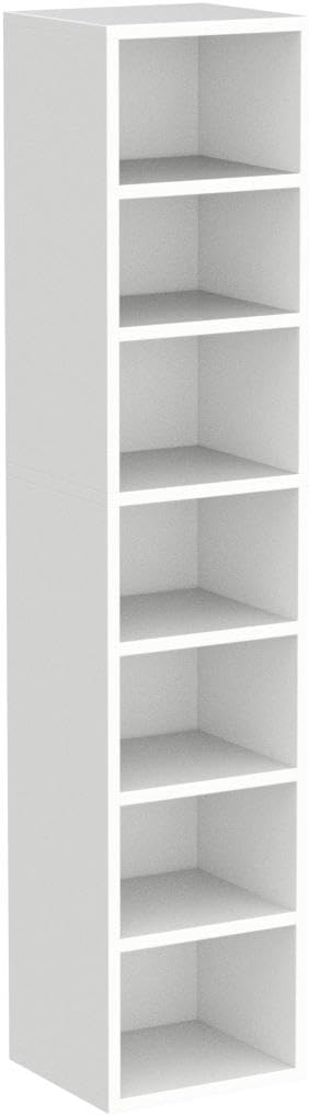 IOTXY Small Narrow Corner Bookcase - 59 Inches Tall Gap Freestanding Storage Cabinet, 7 Lattices Open Shelves Tower Rack, Cubes Bookshelf in White