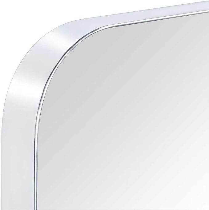 GRACTO 24x40'' Polished Nickel Metal Framed Bathroom Mirror for Wall in Stainless Steel Rounded Rectangular Bathroom Vanity Mirrors Wall Mounted