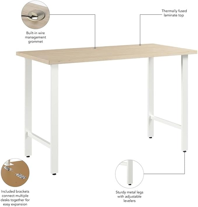 Bush Business Furniture Hustle 48W x 24D Computer Desk with Metal Legs in Natural Elm, Modular Office Table for Home and Professional Workspace