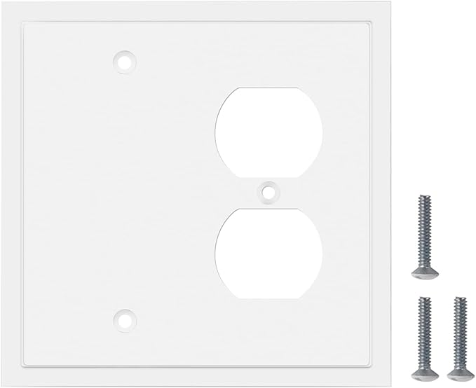 Henne Bery Modern Edge Decorative Wall Plate Switch Plate Outlet Cover, Durable Solid Zinc Alloy (Blank/Duplex, White)