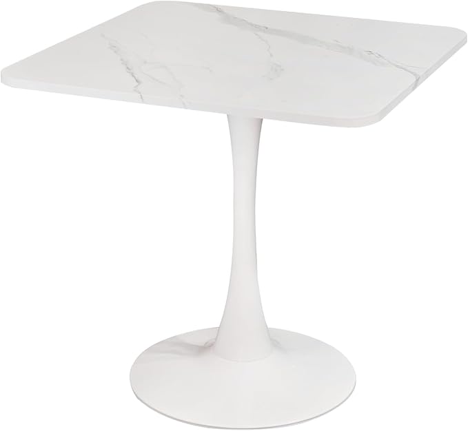 Square Modern Dinning Table 30 inches for 2-4 Bistro Tulip Table with Faux Marble top,Easy Assemble,Sturdy Metal Frame Diameter 30in*H28.74in(White, 30in)