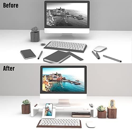 OImatser Monitor Stand Riser 3.0 USB HUB, Type-C Data Port, Foldable Computer Monitor Riser, Adjustable Length Computer Stand and Storage Drawer & Pen Slot, Phone Stand for Computer