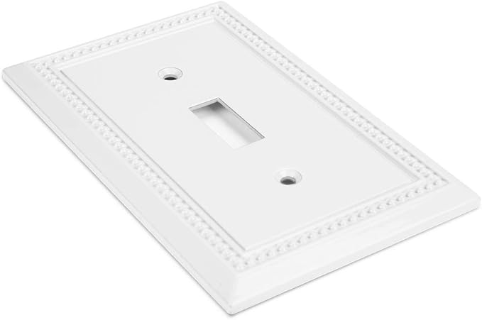 Henne Bery Sunken Pearls Decorative Wall Plate Switch Plate Outlet Cover, Durable Solid Zinc Alloy (Single Toggle, 3 Pack, White)