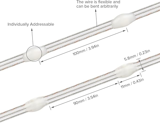 BTF-LIGHTING WS2812B IC RGB Pebble Pixel Seed String Roll Individual Addressable Chasing Color Smart Fairy String Light PVC Wire 2Pack 65.6FT 200LED DC12V for Christmas Decor(No Adapter or Controller)