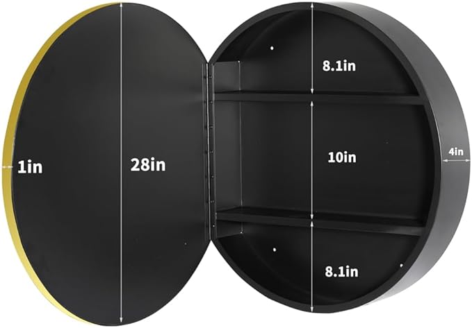 Movo 28 Inch x 28 Inch Bathroom Round Aluminum Medicine Cabinet with Mirror, Circular Storage Cabinet Surface Mounted Gold