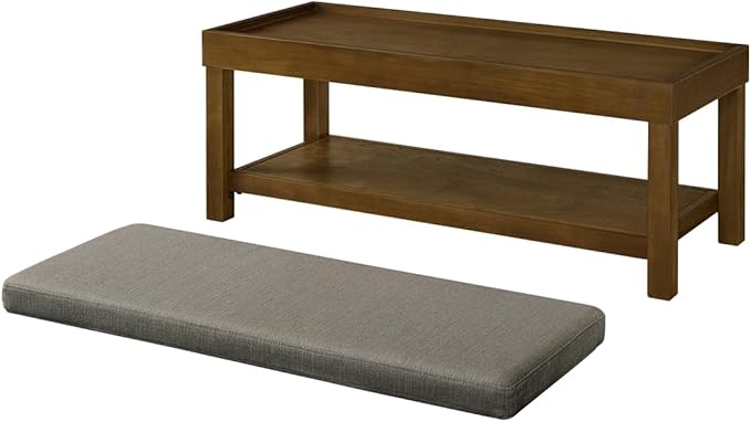 24KF Large Rectangular Storage Bench,Upholstered Seat Cushion,Ottoman Coffee Table with Removable Granite Cushion for Living Room,Entryway Bench Bed Bench with Solid Wood Shelf,5069-Granite