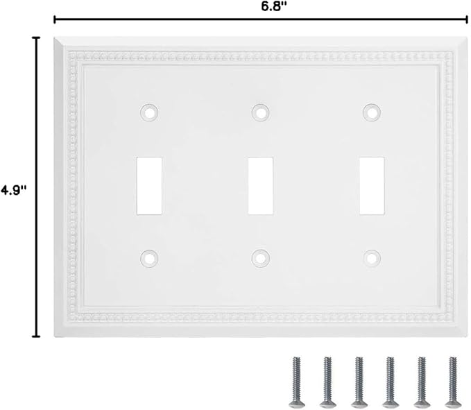 Henne Bery Sunken Pearls Heavy Duty Decorative Wall Plate Switch Plate Outlet Cover (Triple Toggle, White)