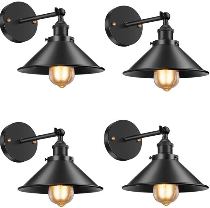 Licperron Black Wall Sconce, Industrial Vintage Wall Sconces Lighting for Bedroom Kitchen Bathroom, 240 Degree Adjustable Rustic Antique Gooseneck Wall Lamp, 4 Pack