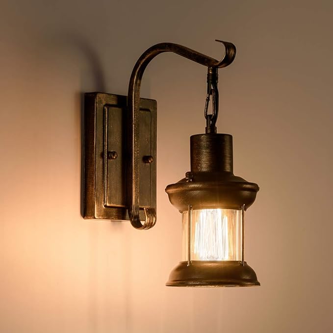 Vintage Glass Wall Sconce Fixtures 2-Pack, LULING Rustic Nordic Glass Wall Light Fixtures Retro Metal Black Painted Colour Wall lamp for Restaurant Home Bar Bedroom Bedside Corridor Decorate (No Bulb)