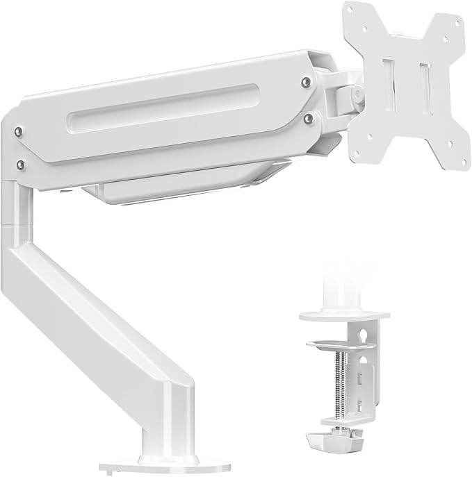 Suptek Single Monitor Mount Adjustable Gas Spring Monitor Arm Desk Mount Stand Fits 17 20 22 23 24 26 27 32 33 inch Monitors,Holds up to 22 lbs,White(MD18W)