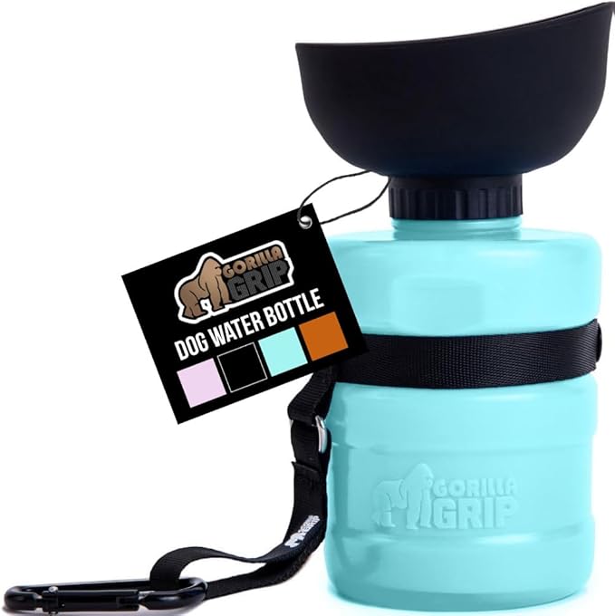 GORILLA GRIP Dog Water Bottle, Portable Water Bowl Dispenser for Dogs, 16 oz Leak Proof Pet Travel Squeeze Bottles, Food Grade Silicone, Puppy Essentials, Hiking Camping Trip Accessories, Turquoise