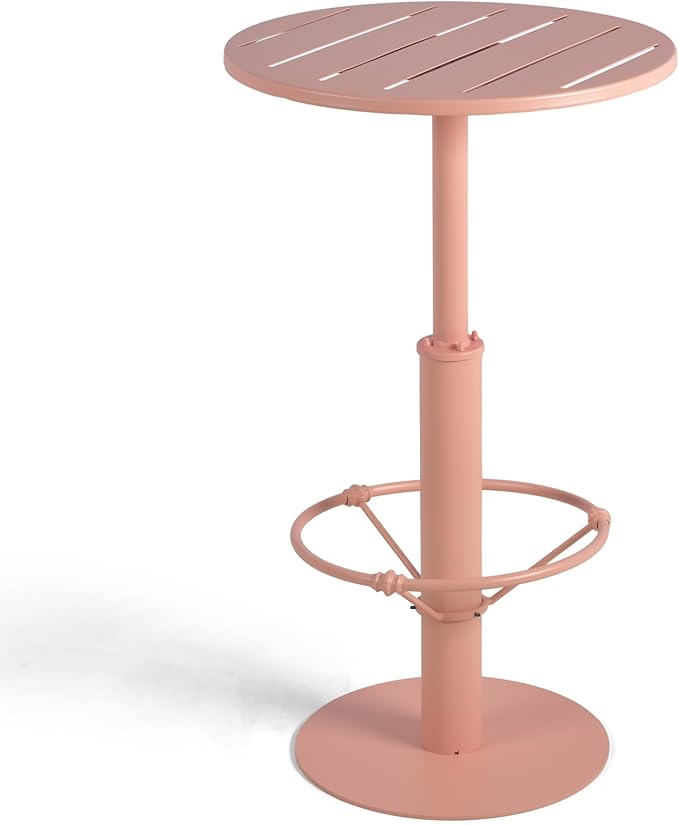 42" Tall Modern Industrial Bar Table-23.6" Dia Round Metal Top Standing Pub Cocktail Bistro Table-Indoor Outdoor Patio-Commercial Grade, Heavy Duty (Peach-Pink)