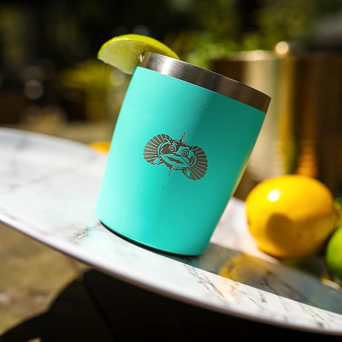 Toadfish Non-tipping 10oz Double Wall Insulated Stainless Steel Rocks Tumbler 2-Pack Gift Set w/Ice Ball Tray & Easy Slide Lid - Teal