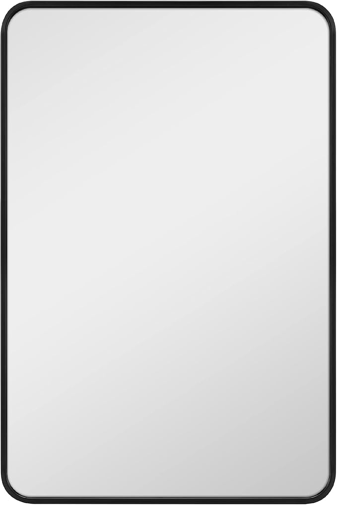MCS Master & Co. Modern Metal Large Wall Mirror, Minimalist Home Decor Rectangle Mirror with Rounded Corners for Living Room, Bedroom, or Bathroom, 24 by 36 Inch, Black
