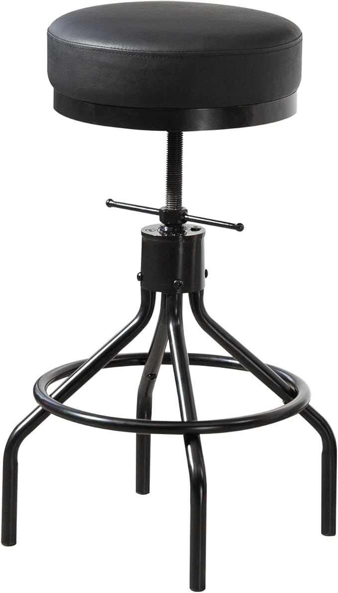 Adjustable Bar Stools Swivel Black Barstools Modern PU Leather 28inch Round Backless Counter Height Stool Metal Industrial Bar Chair for Kitchen Island (1, Black)