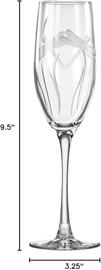 Rolf Glass Dragonfly Champagne Flute Glasses 8 ounce - Toasting Flute Glasses - Lead-Free Glass - Etched Flute Glasses – Proudly Made in the USA (Set of 2)
