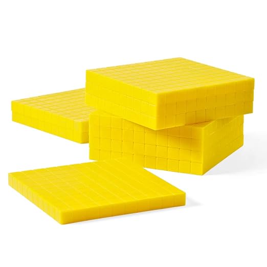 hand2mind Yellow Plastic Base Ten Blocks Flats Set, Place Value Blocks, Counting Cubes for Kids Math, Base Ten Blocks Classroom Set, Math Blocks Kindergarten, Base 10 Math Manipulatives (Set of 10)