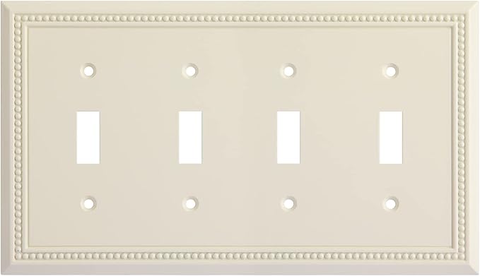 Henne Bery Sunken Pearls Heavy Duty Decorative Wall Plate Switch Plate Outlet Cover (Quad Toggle, Light Almond)