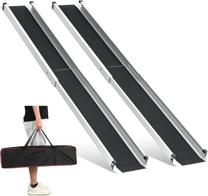 gardhom 1Pair 7FT Adjustable Wheelchair Ramp 84" L x 7.4" W Telescopic Ramps for Wheelchairs 600 lbs Portable Wheelchair Ramps for Steps Home Threshold Doorways Steps Stairs with Carrying Bag