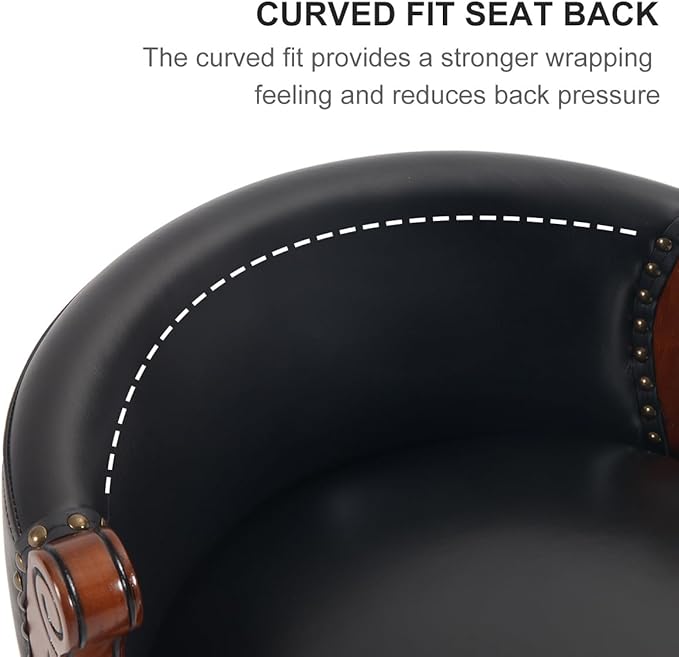 Cow top Leather Wooden Bar Stools, 29.5" Bar Height Bar Chair with Back, 180 Degrees Swivel Barstools Chair for Home Kitchen Counter,Dining Room (Black-1pc, Counter Height-Seat Height 26”)