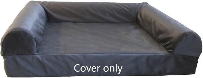 Dog Bed Cover with Bolster Grey Velvet for DIY 30 x 20 Inch Dog Beds