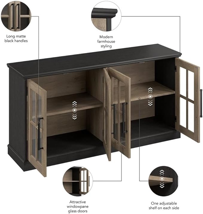Bush Furniture Westbrook 60W TV Stand for 75 Inch TV in Vintage Black/Restored Tan Hickory | Living Room Entertainment Center with Storage