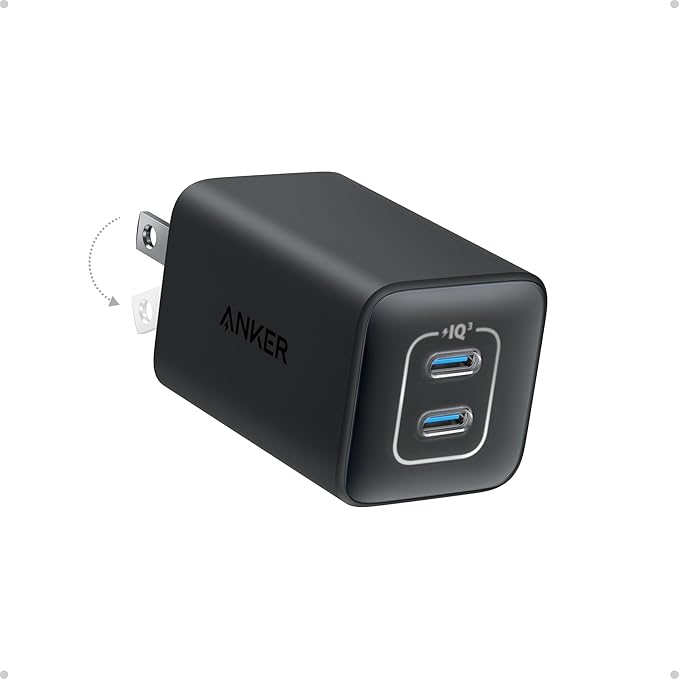 Anker Nano 47W USB C Charger, 2 Port Compact Foldable GaN Charger for iPhone 17 / 16, Galaxy, Pixel, Compatible with MagSafe (Black)