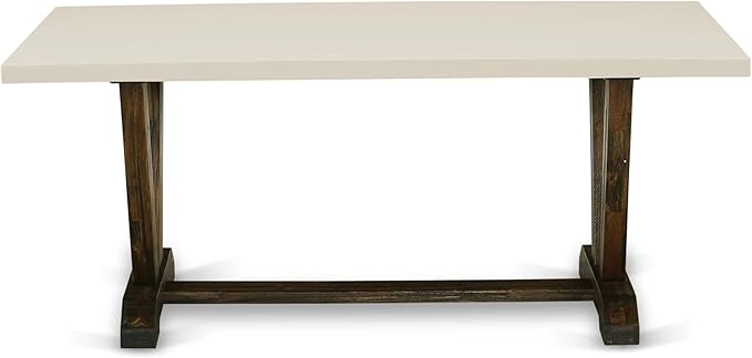 East West Furniture V727MZ716-7 7 Piece Dinette Set Consist of a Rectangle Dining Room Table with V-Legs and 6 Dark Khaki Linen Fabric Upholstered Parson Chairs, 40x72 Inch, Multi-Color