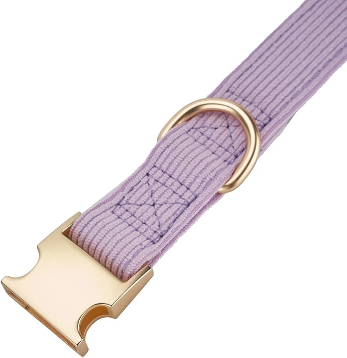 Soft Corduroy Fibric Dog Collar with High Grade Metal Buckle, for Large Dogs.(Purple,Large:17-26")