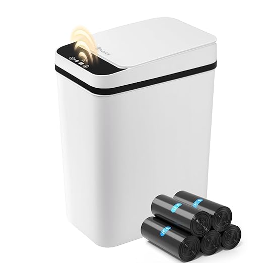 Bathroom Garbage Can with Lid, 2.6 Gallon Diaper Trash Can, Automatic Trash Cans Touchless, Slim Waterproof Smart Commercial Trash Can for Bedroom, Bathroom, Office, Living Room, Toilet, RV
