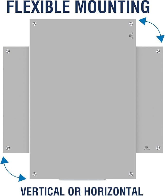 TSJ OFFICE Glass Dry-Erase Board - 36 x 24 Inches Wall Mounted Magnetic Whiteboard, Large Frameless Glass White Board for Office, Home & School, Gray
