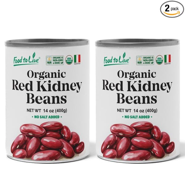Food to Live Organic Italian Red Kidney Beans, 14 oz (Pack of 2) ??Unsalted, Non-GMO, Vegan. Ready to Eat. Perfect for Salads, Soups, Pasta e Fagioli. Wholesale