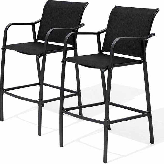 Crestlive Products Patio Wood Bar Stools Counter Height Chairs All Weather Furniture with Heavy Duty Aluminum Frame in Brown Finish for Outdoor Indoor, Pack of 2 (Brown)