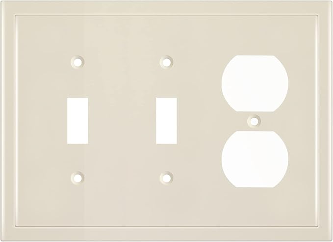Henne Bery Modern Edge Decorative Wall Plate Switch Plate Outlet Cover, Durable Solid Zinc Alloy (Double Toggle/Single Duplex, Light Almond)