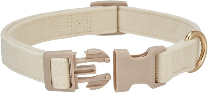 Soft Corduroy Fibric Dog Collar, Quick Side Release Buckle, for Medium Dogs.(White,Medium:12-19")