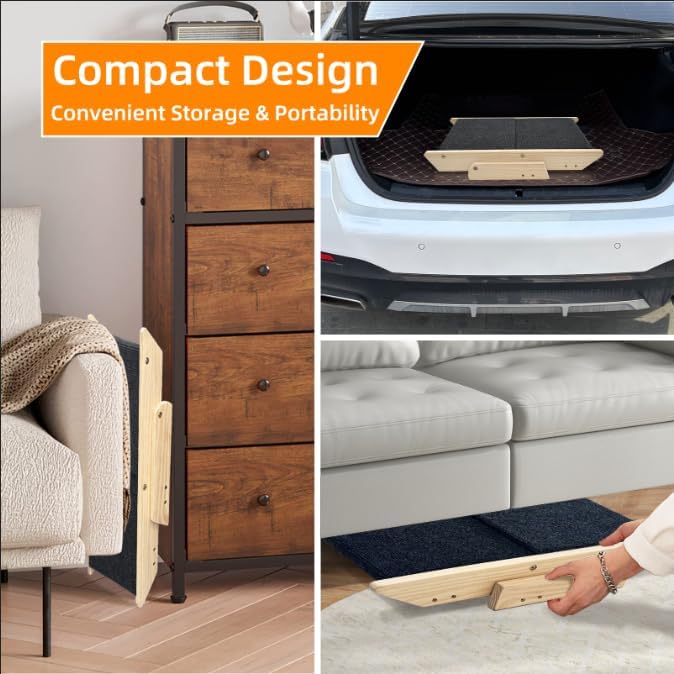 Dog Stairs/Ramp for Bed, Wooden Convertible Pet Steps, Portable Dog Step Up to 180 Pound for Elderly/Short-Legged Dogs, 2 Steps for Beds, Couch, Cars