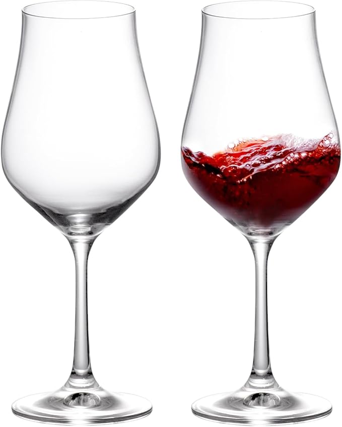 KAMMAK Wine Glasses Set of 2, 11.4 oz Hand Blown Crystal Bordeaux Wine Glasses, Thin Rim & Long Stem, Perfect for Red & White, Daily Use, Wedding Anniversary or Birthday Gift with Gift Box, Tulip