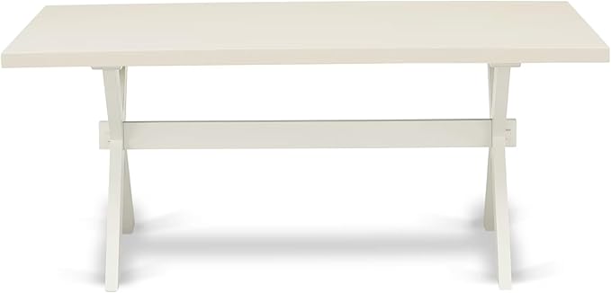 East West Furniture X027VE215-6 6 Piece Dinette Set Contains a Rectangle Dining Table with X-Legs and 4 Baby Blue Linen Fabric Parson Chairs with a Bench, 40x72 Inch, Multi-Color