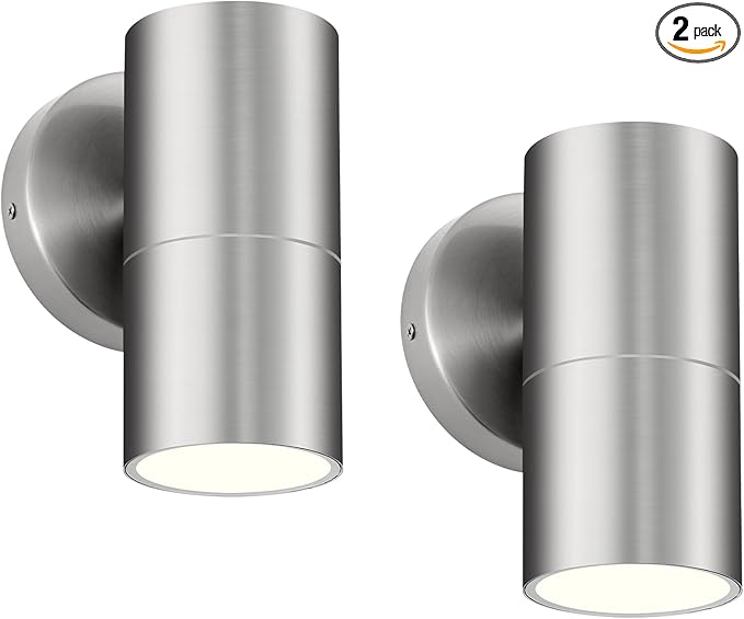 Ken & Ricky 2 Pack Stainless Steel Outdoor Wall Lights, Modern Outdoor Light Fixture, Cylinder Wall Lights Exterior, Brushed Nickel Front Porch Light, KR3309-SS-2PK