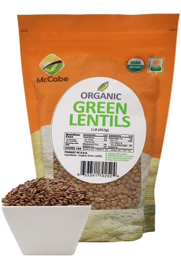 McCabe Organic Green Lentils - Green Lentils Organic | Rich with Fiber & Minerals | USDA and CCOF Certified | Product of USA | 1Lbs (Pack of 3)