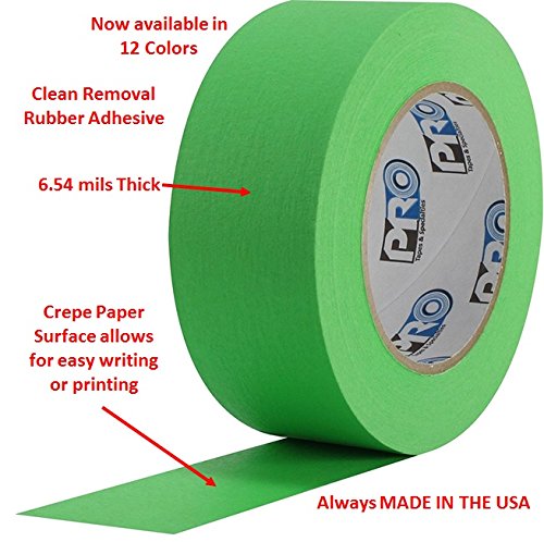 ProTapes Colored Crepe Paper Masking Tape, 60 yds Length x 1" Width, Dark Green (Pack of 1)
