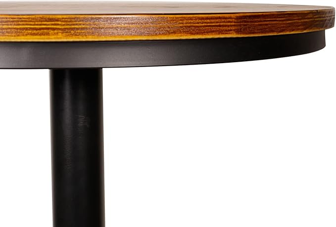 Round Bar Height Bistro Pub Table - Natural Wood Top, Heavy Metal Frame, 21.7 Inch Top, 40.5 Inch Height